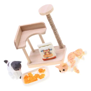 1 Nastavte Domček Pre Bábiky, Dekorácie Miniatúrny Model Hračka Mini Socha Mačky Mini Cat Tower Modelu Dom Dodanie