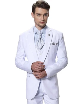 2022 Nové pánske Obleky Sady Slim Fit Biela Oficiálnych Príležitostiach Oblek, Kostým Homme Zákazku Mužské Sako Nohavice (Kabát+Nohavice+Vesta)