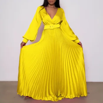 2023 Afriky Skladaný Maxi Župan Femme tvaru Šaty pre Ženy Jeseň Dlhý Rukáv Tradičné Abaya Moslimské Oblečenie S Pásom