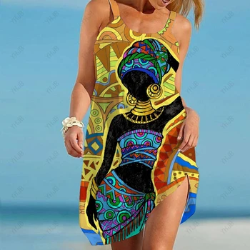 2023 Lete Nové Sexy Popruh Plážové Šaty Retro Žien 3D Vytlačené dámske Šaty bez Rukávov Havaj Bežné Vintage Plážové Šaty