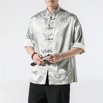 2023 Čínsky Košele Saténové, Hodvábne Vintage Kabát Hanfu Blúzka Tradičné Čínske Oblečenie pre Mužov, Top Tang Golier Nový Rok Oblečenie