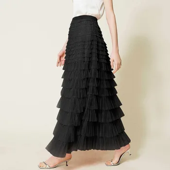 2024 Jeseň Zima Oka Elegantné Dlhé Sukne Ženy Kórejský Módne Farbou Vysoký Pás Francúzsky Voľné Luxuty Plesové Šaty, Sukne