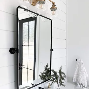 20x24 palcový kúpeľňa otočné zrkadlo matte black naklonená, obdĺžnikový kovový rám, zrkadlo na líčenie stenu