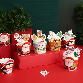 50Pcs Papier, Vianočné Cupcake Wrapper Santa Claus Elk Snehuliak Penguin Vianoce Cake Dekorácie Muffin Povrch Vložky Tlač