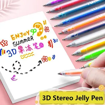 6PCS/Set Multi-farebné 3D Stereo Jelly Pero 3D Troch-dimenzionální Keramické Kovu, Skla Strane Účtovné Pero, Zvýrazňovač, Pero Študent