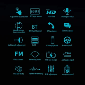 9.5 Palcový HD BT MP5 Prehrávač Car Stereo Bluetooth Dotykový displej Navigácie GPS Navi Carplay Zrkadlo Odkaz