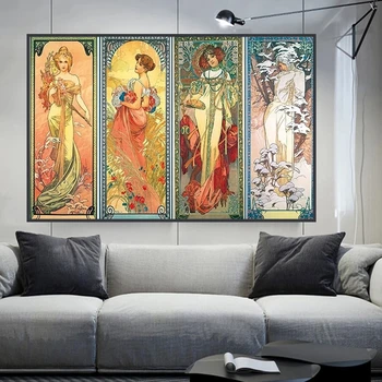 Alphonse Mucha Vintage Krásy Wall Art Plagáty A Vytlačí Umenie Žena Plátne, Obrazy Na Stenu Umenie Obrázky Domov Deocr Cuadro