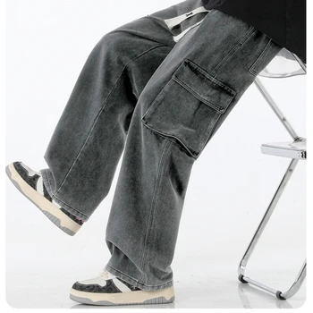 Americký Multi-vrecko pracovné Odevy Jeans pánske Zimné Čalúnená Pribrala Voľné Rovno Širokú Nohu, Nohavice Pevné