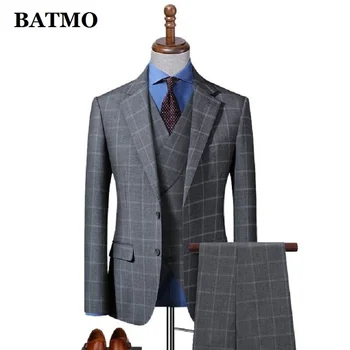 BATMO 2024 nový príchod vysokej qulaity sivý kockovaný obleky mužov,bežné dve Rozdelí ,622