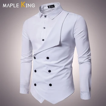 Biele Košele pre Mužov Desinger Oblečenie kórejský Dvojité Breasted Falošné Dva Kusy Business Camisa Spoločenské Šaty, Košele Mužov Košieľky