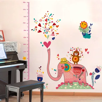 Cartoon Ružový Slon Výška Nálepky na detské Izby, Dekorácie na Stenu Odtlačkový Vymeniteľné Nepremokavé Stenu Odtlačkový