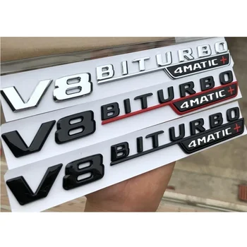 Chrome Black Listov Červeného Kríža V8 BITURBO 4MATIC+ Fender Emblémy Odznaky pre Mercedes Benz AMG W205 W213 X253 W166 C292