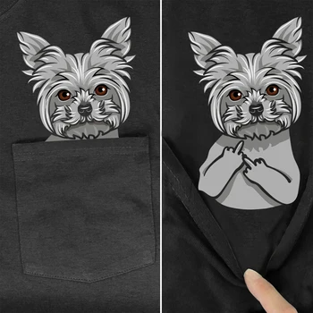 CLOOCL 100% Bavlna T-Shirt Vrecku Griffon Psa s prostredníkom Tlačiť T-shirt pre Mužov pre Ženy, Košele, Topy Zábavné Topy & Tees