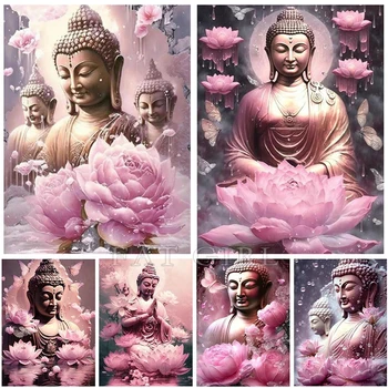Diamond Súpravy Maľovanie Ružová Lotus Buddha 5D DIY Plný Vrták Fantasy Kvet Náboženstvo Portrét Puzzle Výšivky Umenie Drahokamu Darček