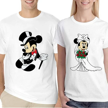 Disney Mickey Mouse Minnie Milovníkov Tlač Tričko Krátky Rukáv O Krk Voľné Letné Tričko Unisex Tričko Tričko Topy Pár Tričko