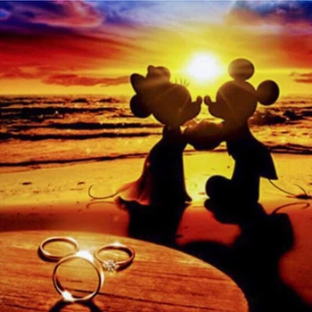 Disney Plátno na Maľovanie Cartoon Krásne Mickey a Minnie romantickej lásky v západe slnka, Plagáty A Výtlačkov pre Domáce Dekorácie