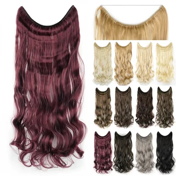 Dlho Burgundsko Syntetické Vlasy Hairpiece Ryby Linky Fusion Neviditeľné Kučeravé Vlasy Rozšírenia Vlasy Kúsky pre Ženy