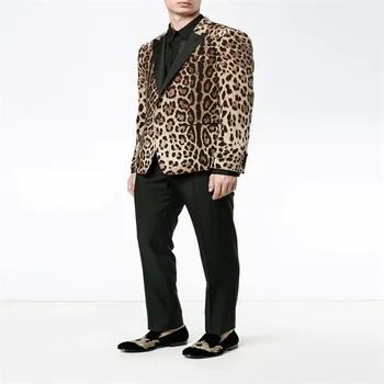Dva Kusy Leopard Muži Obleky Moderné Zákazku Pekný Jar Vyhovuje Jedno Tlačidlo Formálne Business Kabát+Nohavice