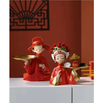 DyuIhr Čínsky retro nevesta tlačidlo skladovanie zásobník kreatívne domáce dekorácie živice remesiel ploche skladovanie dekorácie, svadobné dary