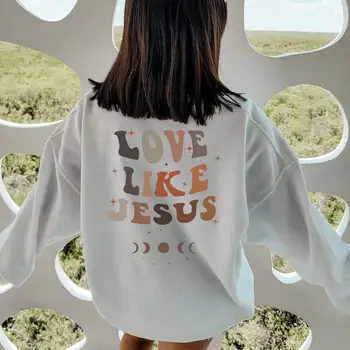 Farebné Milovať Ako Ježiš Mikina Vintage Ženy Dlhý Rukáv Jumper Kresťanskej Biblie Pulóvre Streetwear