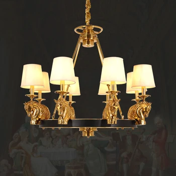 Francúzska Klasická Kolo Čiernej Medi Prívesok Svetlo Obývacia Jedáleň Európskej Antique Brass Kôň Textílie Luster