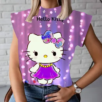 Hello Kitty dámskej Módy Štýl Turtleneck T-Shirt Športové Letné Krátke Sleeve T-Shirt