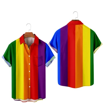 Hrdosti LGBT Láska Lesbické Rainbow Dizajn Tlače Krátky Rukáv Vrecku Košele LGBT Tlač Košele Mužov A Žien Top