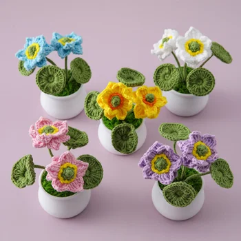 Háčkovanie Lotus Črepníkové Kvety Umelé Rastliny Bonsai Ručne Pletené Ozdoby Valentine Darčeky Pre Izba Domov Stôl Dekorácie