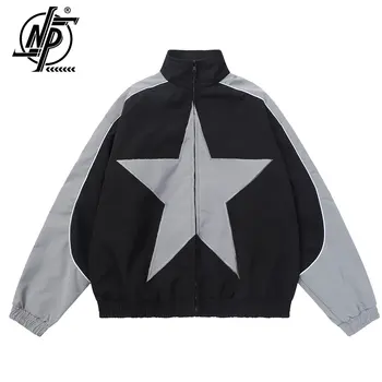 Jar Varsity Jacket Mužov Vintage Hviezda Vzor Harajuku Y2k Windbreaker Kabát Streetwear Zips Patchwork Vrchné Oblečenie, Unisex 2023