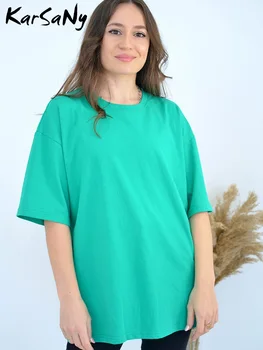 Jednoduché Voľné Tričká Pre Ženy, Krátky Rukáv 2023 Letné Ružové Tričká Top Žena kórejský T-shirts Zelená Voľné Bavlnené dámske tričko