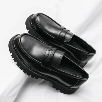 Jeseň Black Oxford Obuv Muži Hrubé-soled Veľké-limitovaný Topánky Muffiny Formálne Business Topánky Slip-on Kožené Topánky členkové Topánky