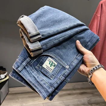Letné pánske džínsy výšivky high-end deväť bod pánske nohavice voľné módnej značky rovno slim módny trend bežné džínsové nohavice