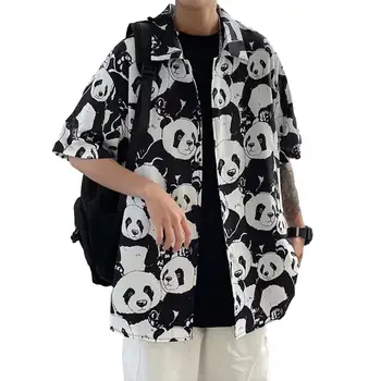Loose Fit Pláži Tričko pánske Letné Panda Vytlačené Tričko Príležitostné Voľné Fit Streetwear Módy Tee s Krátkymi Rukávmi