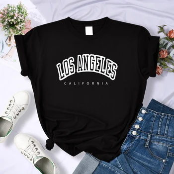 Los Angeles, Kalifornia Zábavné List Tlač Dámske Tričko Ulici Priedušná Krátky Rukáv Fashion Ležérne Oblečenie Letné Tričká