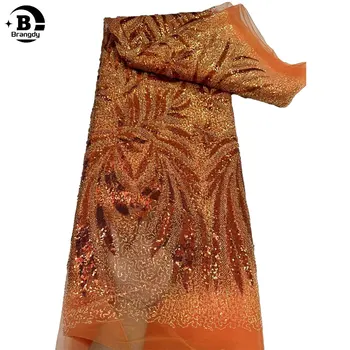 Luxusné Afriky Flitrami Korálkové Čipky Textílie 2024 Vysokej Kvality Nigérijský Ručné Korálky Výšivky, Čipky Textílie Na Svadby C45026C