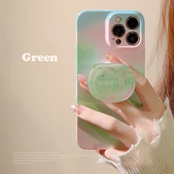 Luxusné zelená, ružová, modrá Gradient film lesklý Držiak Telefónu puzdro Pre iPhone 14 13 12 11 Pro Max Xr Xs 7 8 14 Plus Prípade Roztomilý Kryt