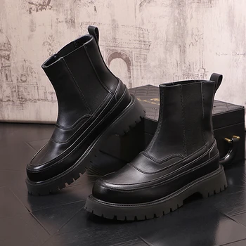muži luxusné módne platformu topánky čierne biele originálne kožené topánky značky dizajnér vysokej chelsea boot pekný krátky botas hombre
