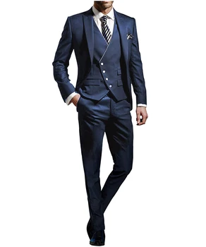Muži Obleky 3 Kusy Vrchol Klope Oblek Tmavo Modré Pre Formálne Svadby Ženích Terno Klasické Smoking Silm Fit
