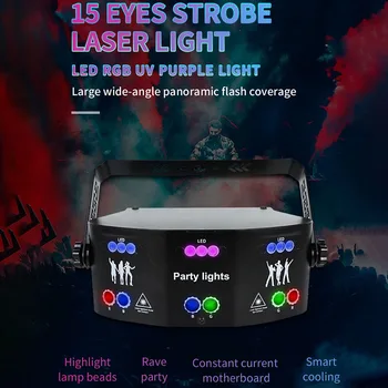 Najnovšie RGB 15-oko Fáze svetelný Efekt KTV Diaľkové Ovládanie Bleskové Svetlo, Indoor Bar Výkon Party Atmosféru Disco Laserové Svetlo