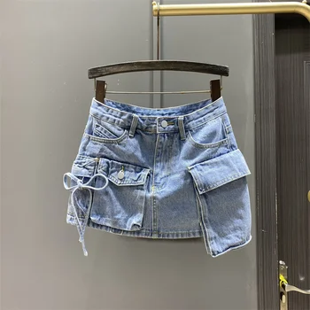 Nepravidelný Vrecku Cargo Denim Sukne Ženy Oblečenie Lete Roku 2023 Sexy A-line Hip Sukne Ženy Dna Streetwear GH910
