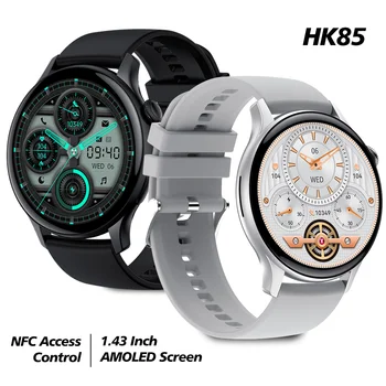 NFC Prístup 1.43 Palcový AMOLED HK85 Smart Hodinky Športové Svetové Hodiny Kalkulačka Bluetooth Hovor Smartwatch Pre iOS Android Smartphone