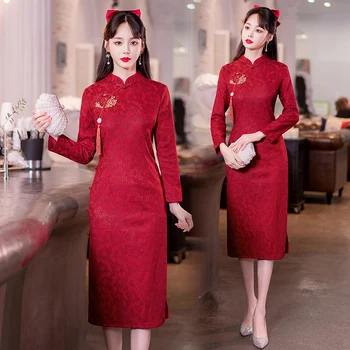 Nové Čínske Tradičné, Moderné Lepšiu Cheongsam Elegantné a veľmi ženské Červená Qipao Party Šaty CNY