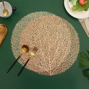 Okrúhly Stôl Mat Večera Non-Slip Wipeable Coral Tree Vzor Placemat Žiaruvzdorné Duté Dráha Misy Pad Domov Vianočný Dekor