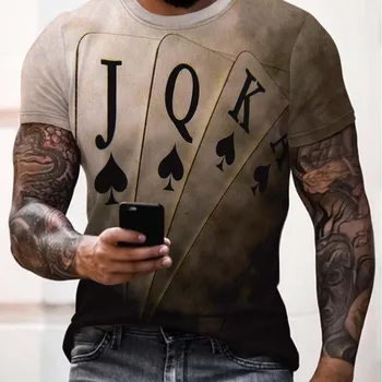 Poker JQK 3d Tričko Fashion Mužov Nadrozmerné T-shirt Streetwear Bežné Krátkym Rukávom Letné Oblečenie pre Mužov Strany Topy Tees