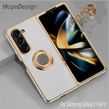 Pokovovanie Gold Rám obal Pre Samsung Galaxy Z Násobne 5 4 Samung Z Flip 5 4 3 5 G 2023 Magnet Luxusné Pokovovanie Držiteľ Krúžok Kryt
