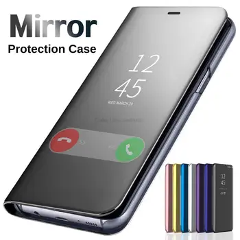 Pre Samsung Galaxy A14 4G A34 A54 5G Prípade Zrkadlo Ochranný Kryt Samung 14 34 54 Smart View Kožené Magnetické Knihy, Stojan Coque