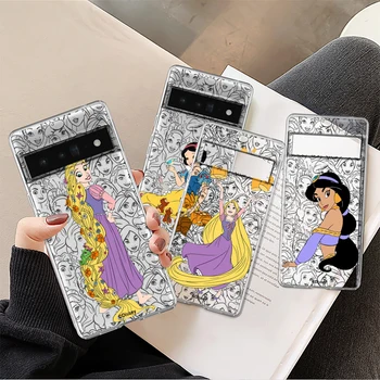 Princezná Cartoon Disney Shockproof Prípade pre Google Pixel 8 7 6 Pro 6a 4 4a 5 5a XL 5G Transparentné Mäkký Kryt Telefónu