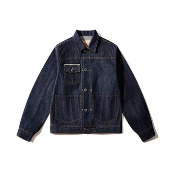 Pánske Denim Jacket Multi-vrecká 15OZ Safari Západnom Štýle Vintage Outwear