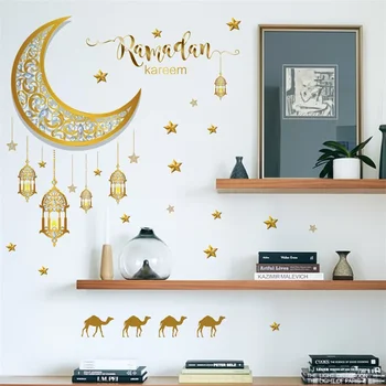 Ramadánu Samolepky na Stenu Moon Star Svietidla Eid Mubarak 2024 DIY Stenu Odtlačkový Ramadánu Kareem Dekorácie pre Domov Islamskej Moslimských nástenná maľba