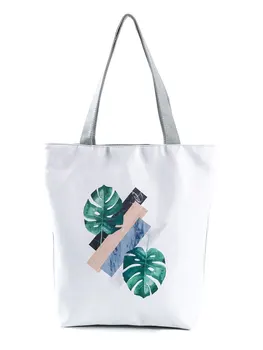 Rastlina Vytlačené Kabelka Listy Ramenní Taška Pre Ženy Jednoduché Tote Bag Multifunkčné Shopper Bežné Vonkajšie Balenie Skladovanie Taška Eko
